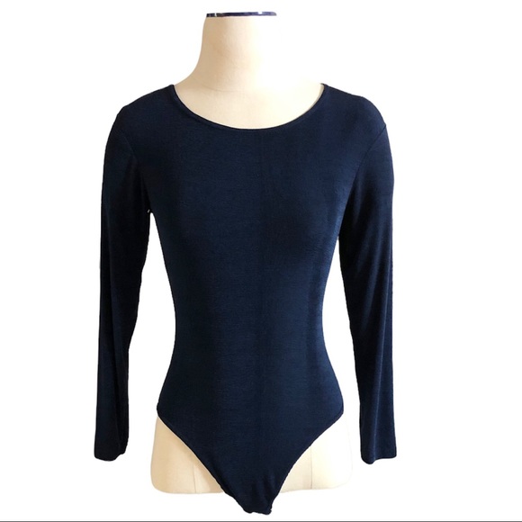 SARAH RICHARDS Navy Sheer Knit Bodysuit Size Large - Picture 1 of 6